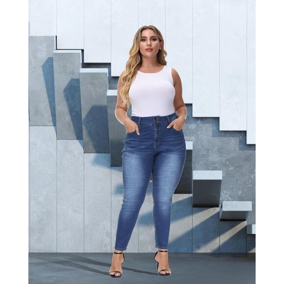 Plus Size Skinny Jeans High Waisted Stretchy Ankle Casual Pants for Women - Picture 6 of 6